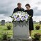 Cemetery Flower Saddle,Artificial Graveyard Flowers Grave Decorations,Headstone Flower Saddle Fade,Artificial Peonies Grave Memorial Flowers for Headstones Decoration (Purple White)